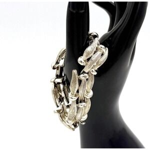 Vintage Silver Tone Stacking Bracelet Textured Statement Jewelry Women's Y2K 90s